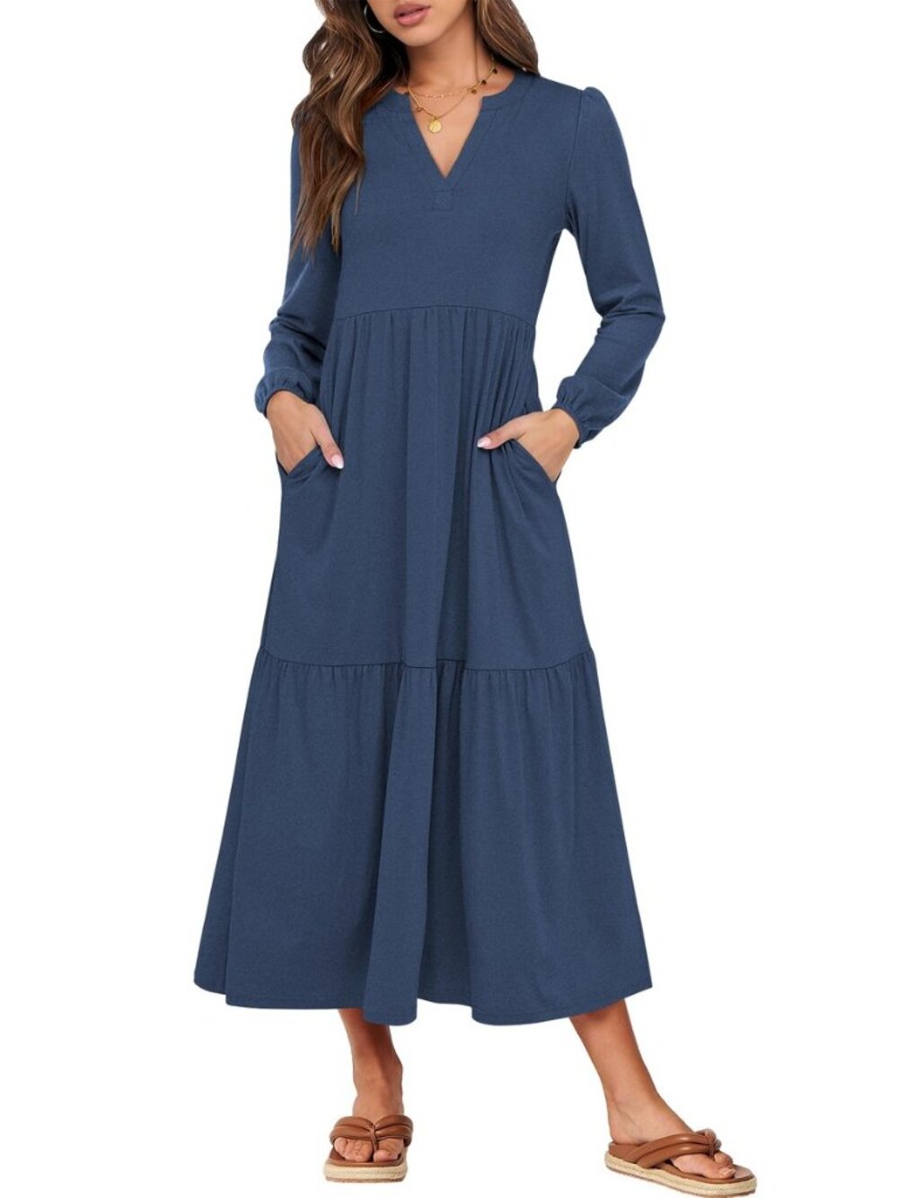 Women's Long Sleeve Fall Flowy Boho Maxi Dresses